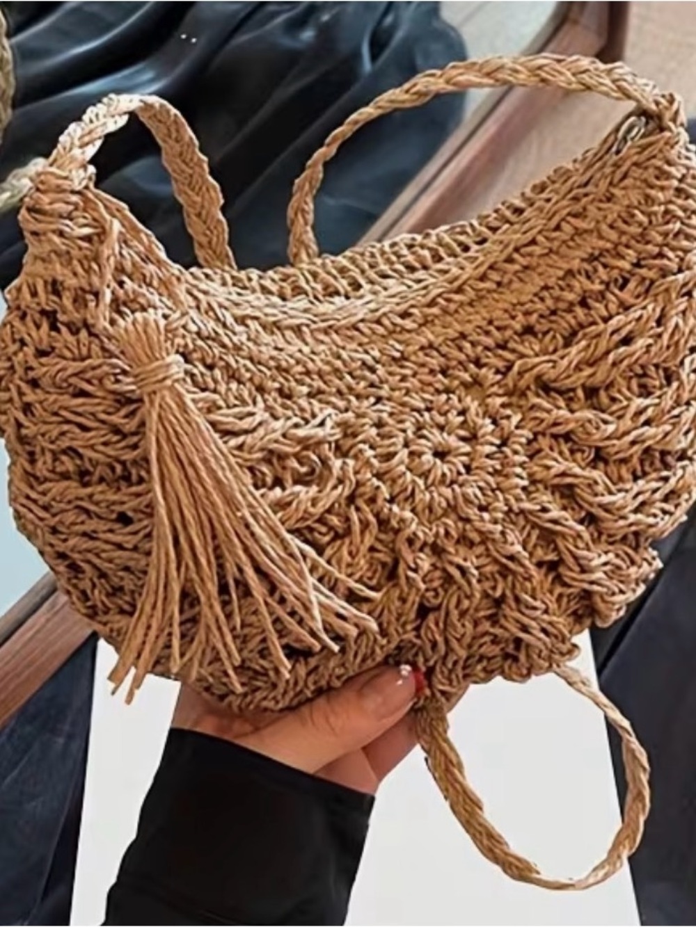 Tan Crochet Crossbody Bag with Tassel 🌺